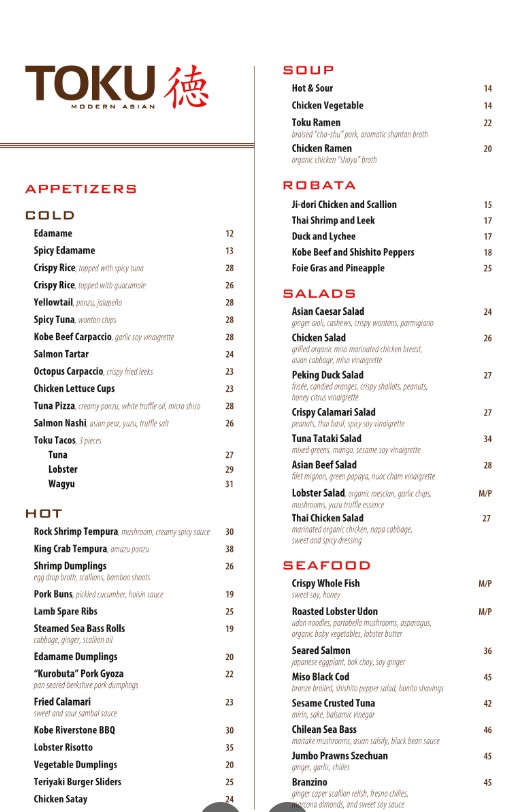 Toku Modern Asian Manhasset Restaurant Menu | Asian Fusion Dining in ...